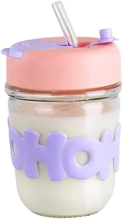 Cute OHOI Kids Water Bottle with Straw Water Cup, Glass Cup, Straw Cup for Women, Cute Portable Heat Resistant Cup – 480ml