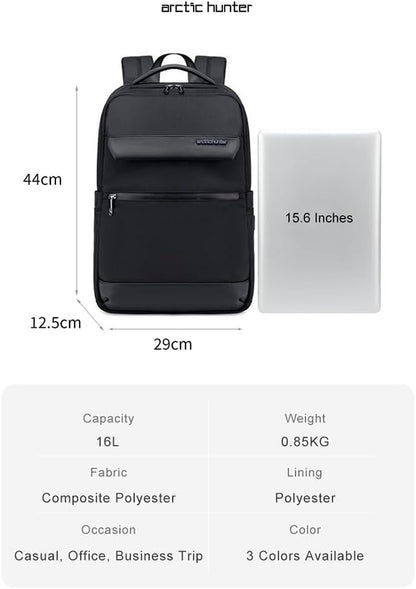 حقيبة ظهر Arctic Hunter Slim للرجال، سعة 16 لتر، حقيبة مكتبية صغيرة الحجم للكمبيوتر المحمول مقاس 15.6 بوصة، جيبان، مقاومة للماء والتآكل - رقم المنتج: B00671