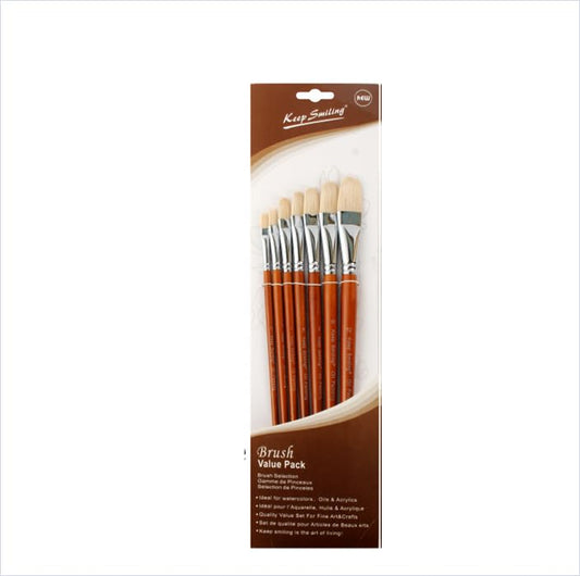 Keep Smiling 7-Piece Flat Bristle Paint Brush Set – Assorted Sizes for Watercolor, Oil & Acrylic Painting - No: 6105R