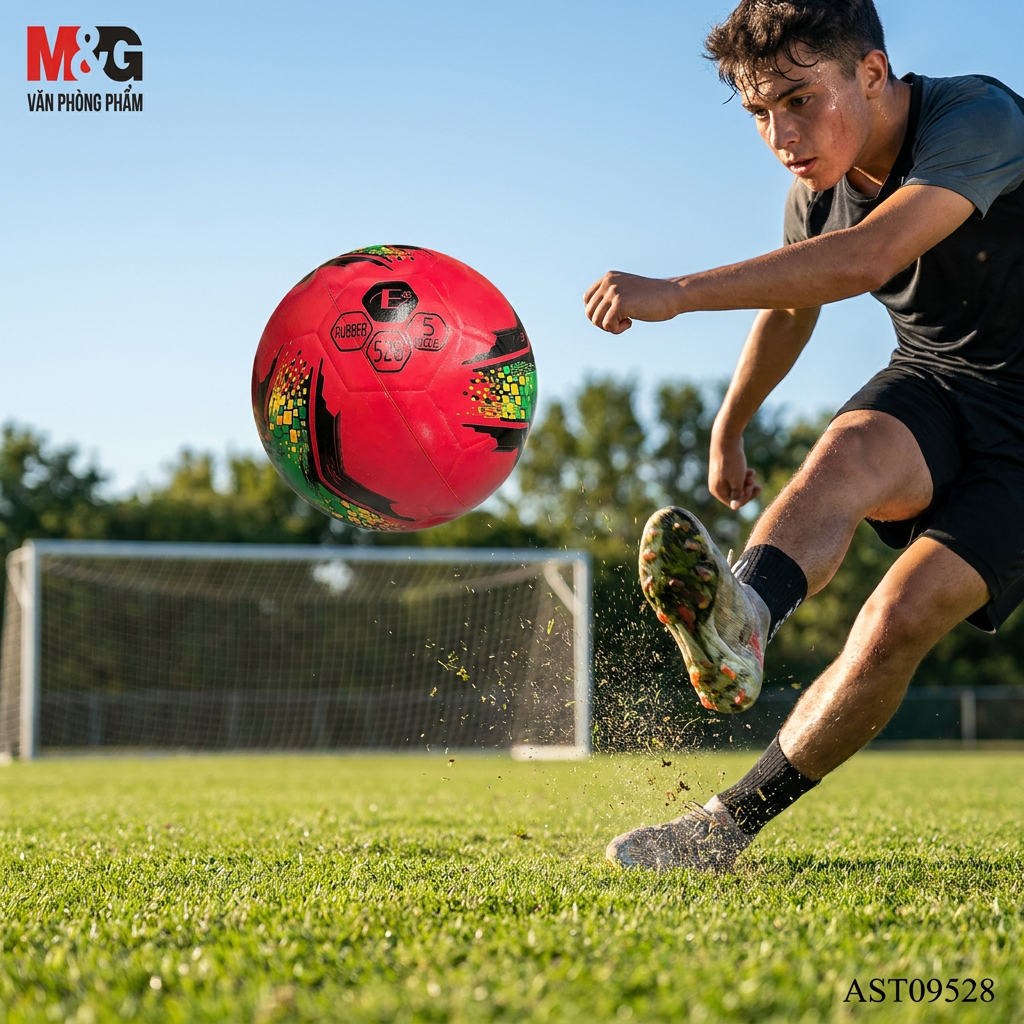 Young player kicking the M&G size-5 football on a grass pitch