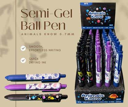 M&G Chenguang Animals Know Semi-Gel Ballpoint Pen 0.7mm – Smooth Writing Blue Ink Retractable Pen -1pcs - No:ABP9777