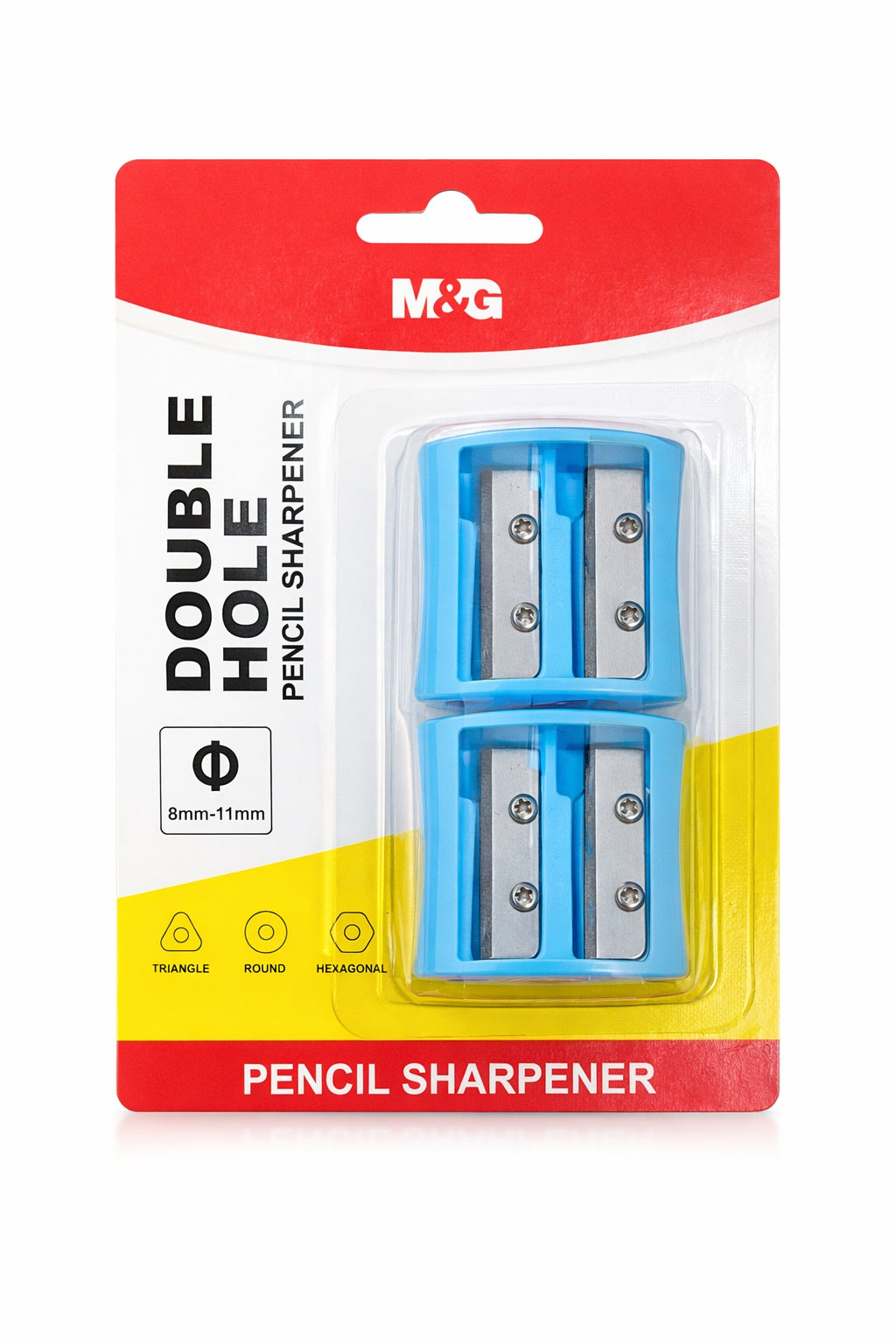 M&G Chenguang Pack of 2 Double Hole Pencil Sharpener – Dual Size (8–11 mm) - No: APS912G6