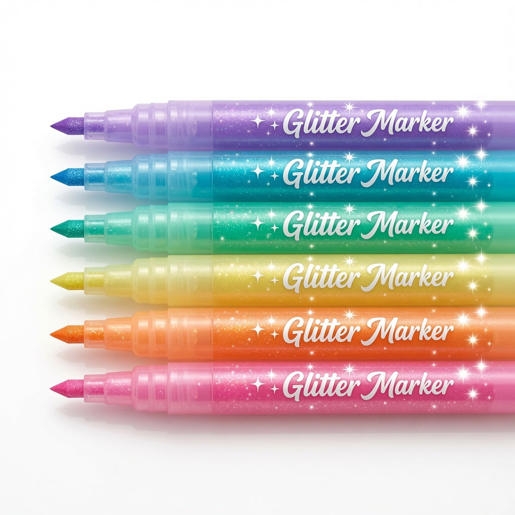 M&G Chenguang Glitter Markers Set – 6 Pastel Glitter Colours, Premium Fine Tip, Quick Dry, Liquid Glitter Ink for Crafts, Cards & Creative Art - No: APMT80M0