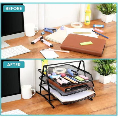 M&G Chenguang Desk Organizer Tray – All-Metal Mesh 3-Tier Document & Paper Tray, Durable Office File Organizer - 1pcs - No: ABT984H6
