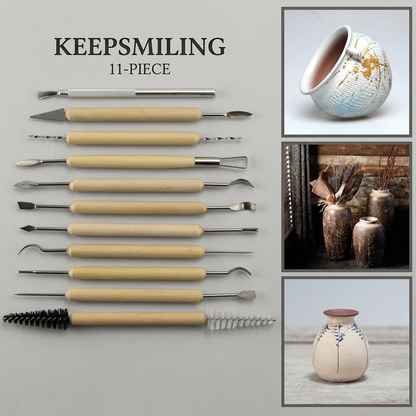 Keepsmiling 11-piece clay and wood carving tool set flatlay