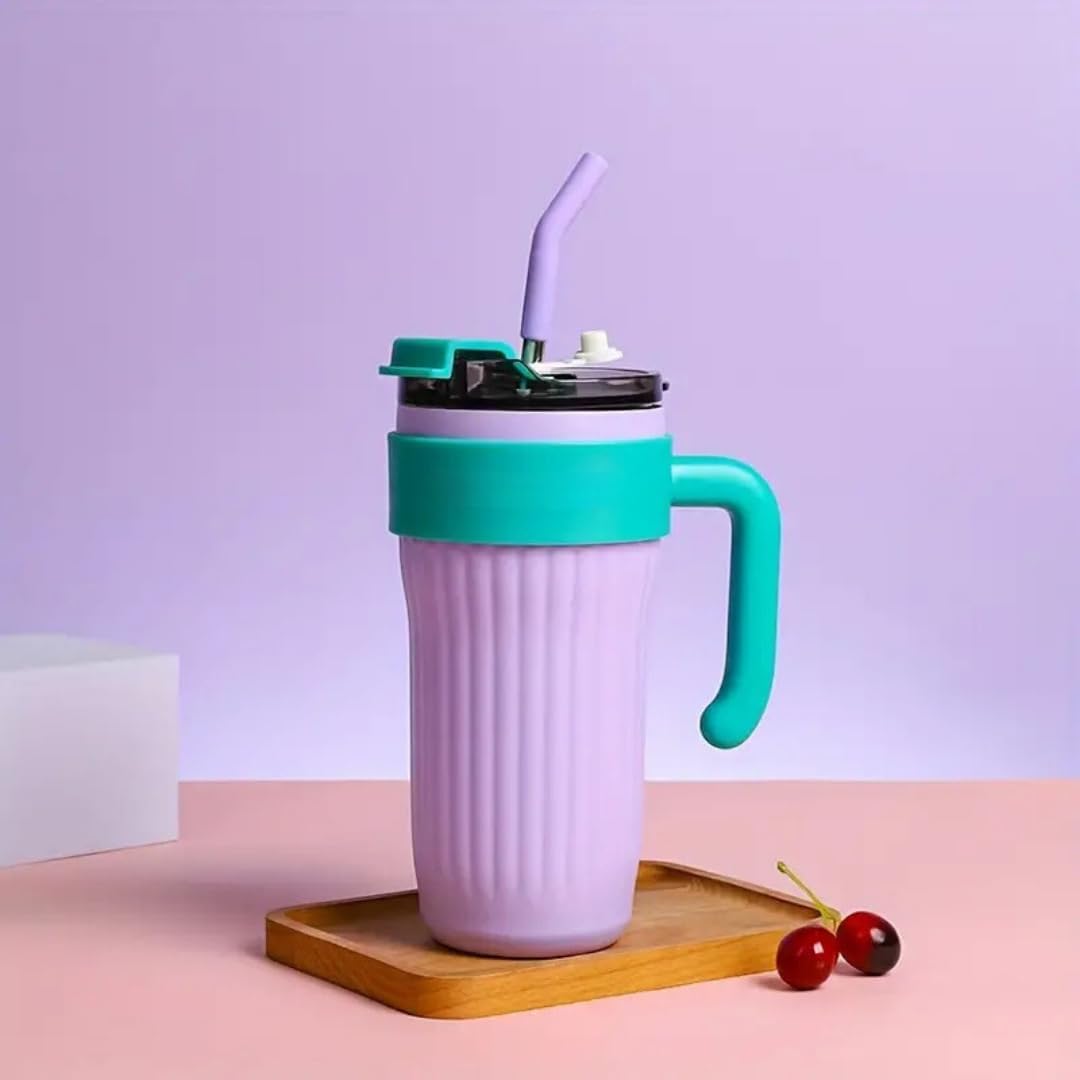 860ml Vacuum Insulated Tumbler with Handle & Straw – Stainless Steel Leakproof Travel Mug for Hot & Cold Drinks