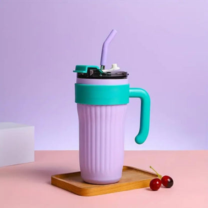 860ml Vacuum Insulated Tumbler with Handle & Straw – Stainless Steel Leakproof Travel Mug for Hot & Cold Drinks