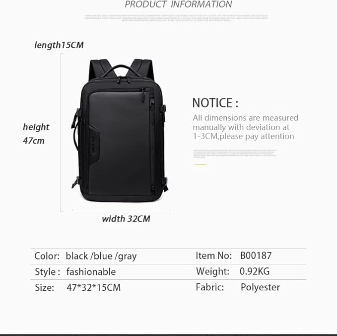 حقيبة ظهر مقاومة للماء للكمبيوتر المحمول من آركتيك هانتر مزودة بمنفذ شحن USB مقاس 15.6 بوصة - رقم المنتج: B00187 