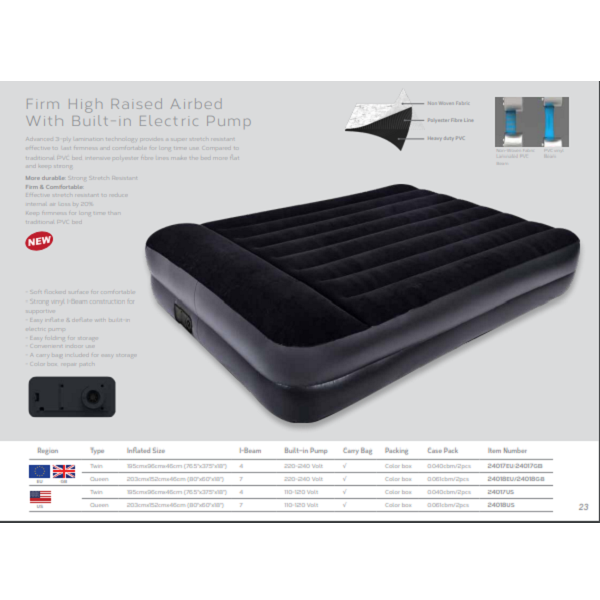 مرتبة هوائية مرتفعة من جيلونج أفينلي، مقاس مزدوج، 195 سم × 96 سم × 46 سم، قابلة للنفخ مع مضخة كهربائية مدمجة - رقم المنتج: 24017EU