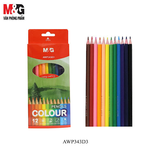 M&G Chenguang wooden drawing pencil, hexagonal grip 12 Colors - No:AWP343D3