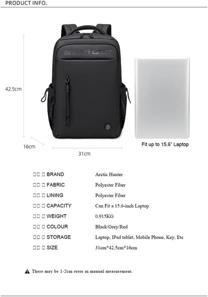 Arctic Hunter Backpack for unisex Sleek 15.6-inch Laptop Bag 21L Medium Backpack Multi-pockets Water/Wear-resistant -No: B00534