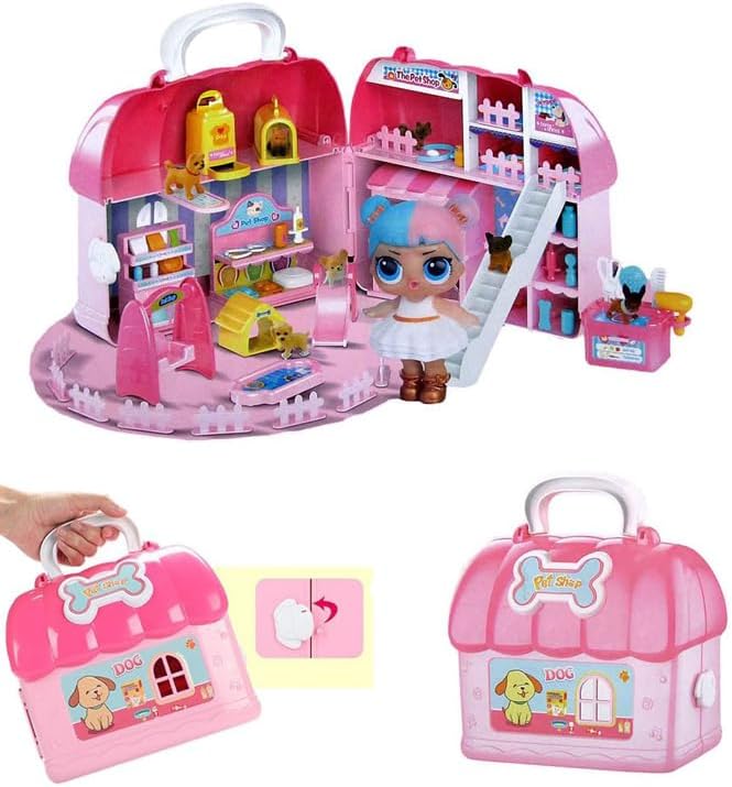 بيت مفاجآت الحيوانات الأليفة، ألعاب وردية للأطفال مع كلب قطيفة - رقم: 72699