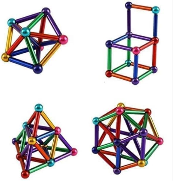 Magnetic Building Blocks Set | 36 PCS Colorful Magnet Sticks + 27 PCS Metal Balls | STEM Educational Construction Toy for Kids & Adults