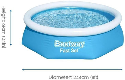 Bestway Fast Set Inflatable Swimming Pool Garden Round 244x61cm  - NoL57448