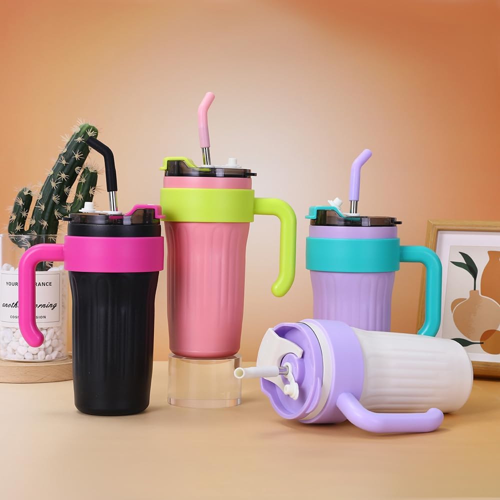 860ml Vacuum Insulated Tumbler with Handle & Straw – Stainless Steel Leakproof Travel Mug for Hot & Cold Drinks