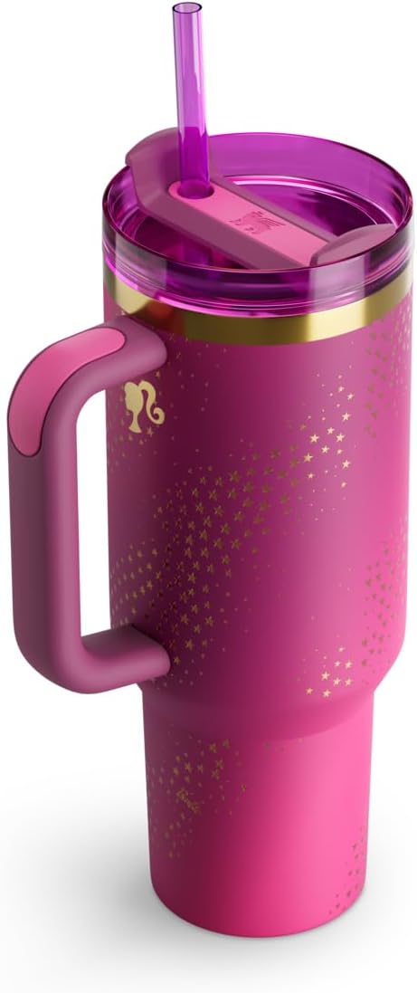 Stanley x Barbie Superstar Quencher H2.0 40 oz (1.18L) Insulated Tumbler with Handle & Straw Lid – Pink Limited Edition Gift Box