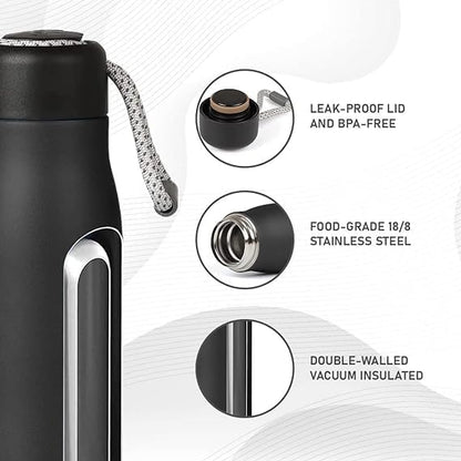 500ml Stainless Steel Vacuum Insulated Water Bottle with Carry Rope – Double Wall Thermal Flask | Hot & Cold Bottle