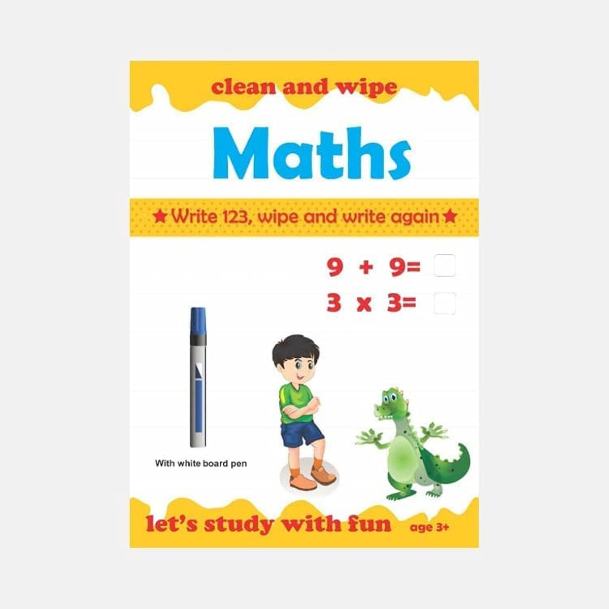 Yassin 123 Maths Learning Booklet for Kids with Whiteboard Pen – Reusable Write-and-Wipe Activity Book – Ages 3+ - No: 1147