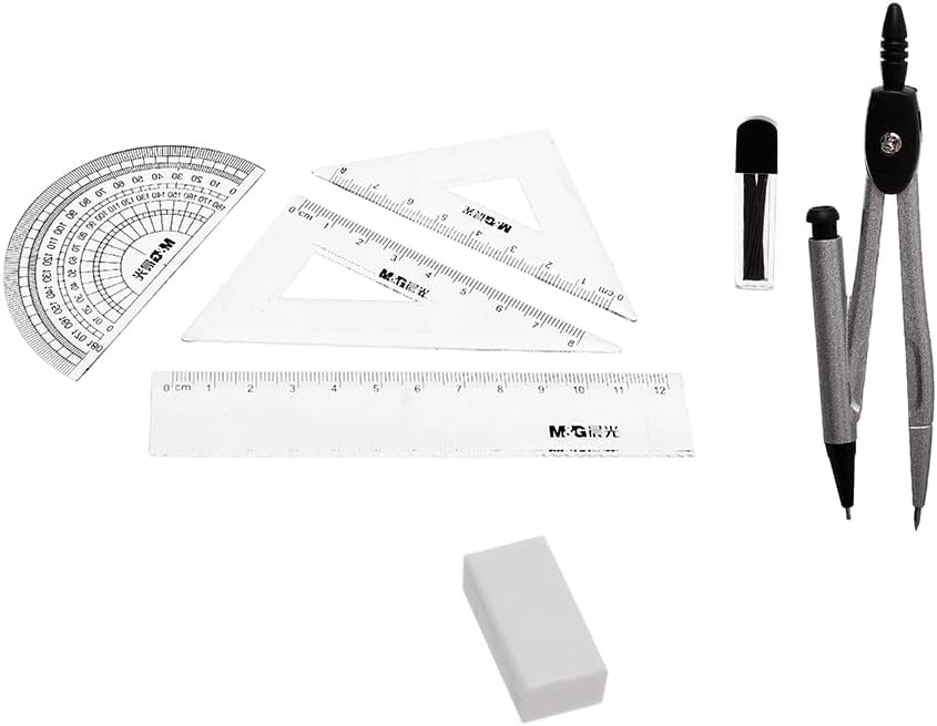 M&G Chenguang Geometric Tool Set of  – 8-Piece Math Set with Compass, Ruler, Set Squares, Protractor & Eraser - No: ACS90879