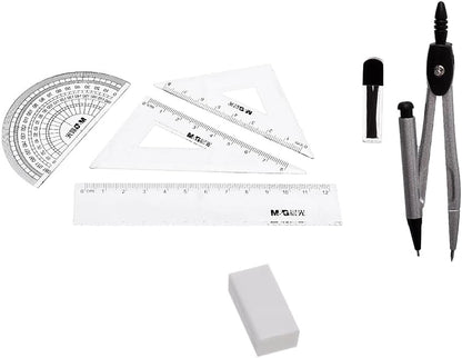 M&G Chenguang Geometric Tool Set of  – 8-Piece Math Set with Compass, Ruler, Set Squares, Protractor & Eraser - No: ACS90879