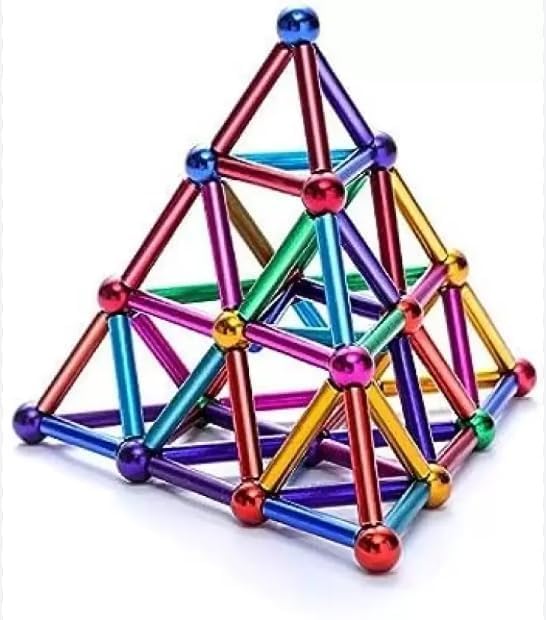 Magnetic Building Blocks Set | 36 PCS Colorful Magnet Sticks + 27 PCS Metal Balls | STEM Educational Construction Toy for Kids & Adults
