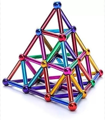 Magnetic Building Blocks Set | 36 PCS Colorful Magnet Sticks + 27 PCS Metal Balls | STEM Educational Construction Toy for Kids & Adults
