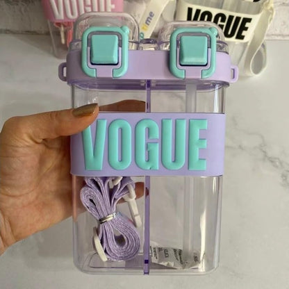 Cute Kids Cartoon Water Bottle with Straw & Carry Strap  2 in 1 Straw and Light Wide Capacity Cartoon Square Drinking Cup with Binoculars for Students - Double Cup Leak Proof Safe Lid – 520ml - 1pcs