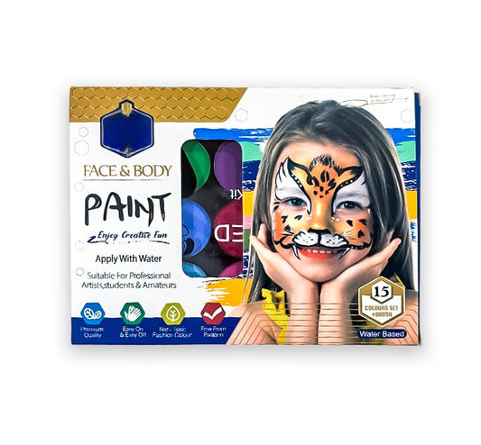 KeepSmiling Face & Body Paint Set – 15 Water-Based Colors with Brush | Non-Toxic Face Painting Kit - No: 1502