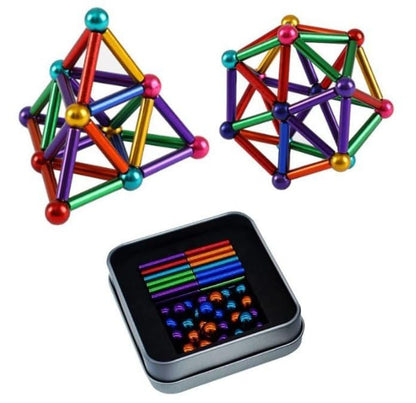 Magnetic Building Blocks Set | 36 PCS Colorful Magnet Sticks + 27 PCS Metal Balls | STEM Educational Construction Toy for Kids & Adults