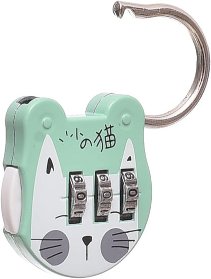 قفل صغير لطيف بثلاثة أرقام بتصميم قطة للأمتعة وحقائب الظهر - رقم المنتج: JY80009-1، قد يختلف اللون 