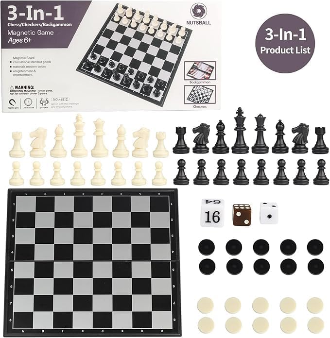 مجموعة شطرنج مغناطيسية 3 في 1: رقعة شطرنج وطاولة وقطع شطرنج ويرلبول - رقم: MS589