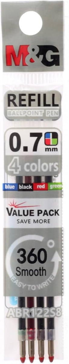 M&G Chenguang Ballpoint Pen Refills, 4 Vibrant Colors for Versatile, Reliable Writing Performance - No:ABR122S8