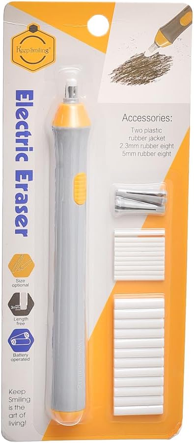 Keep Smiling Electric Eraser With 2 Plastic Rubber Jacket, 8 2.3mm Rubber & 8 5mm Rubber - No:EE-0002