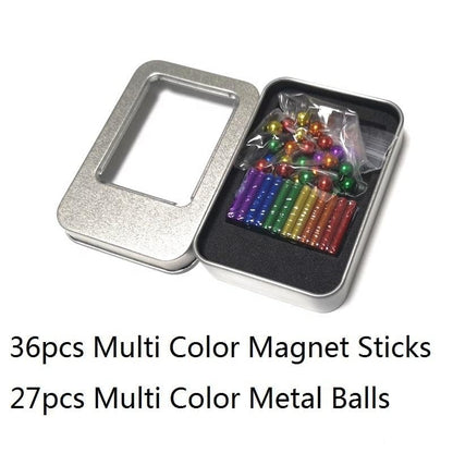 Magnetic Building Blocks Set | 36 PCS Colorful Magnet Sticks + 27 PCS Metal Balls | STEM Educational Construction Toy for Kids & Adults