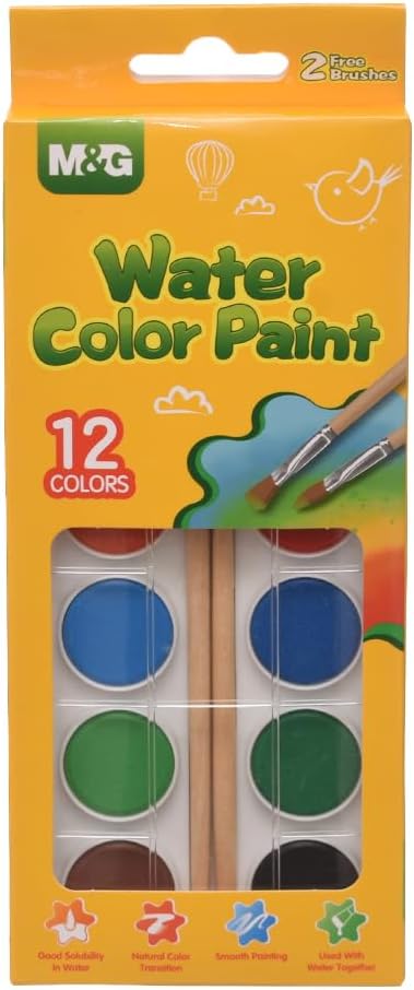 M&G Watercolor Paint Set 12 Colors with 2 Brushes APLN6586 (SKU: 6941255103068)