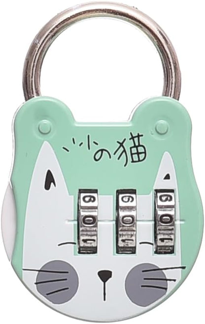 قفل صغير لطيف بثلاثة أرقام بتصميم قطة للأمتعة وحقائب الظهر - رقم المنتج: JY80009-1، قد يختلف اللون 