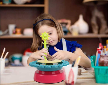 عجلة فخار على شكل زهرة عباد الشمس، آلة عجلة سيراميك كهربائية، طقم طين نحت يجف في الهواء وطلاء حرفي - رقم: 2110