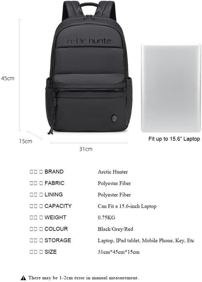 حقيبة ظهر مقاومة للماء من Arctic Hunter، مناسبة لأجهزة الكمبيوتر المحمولة مقاس 15.6 بوصة - رمادي - رقم المنتج: B00536