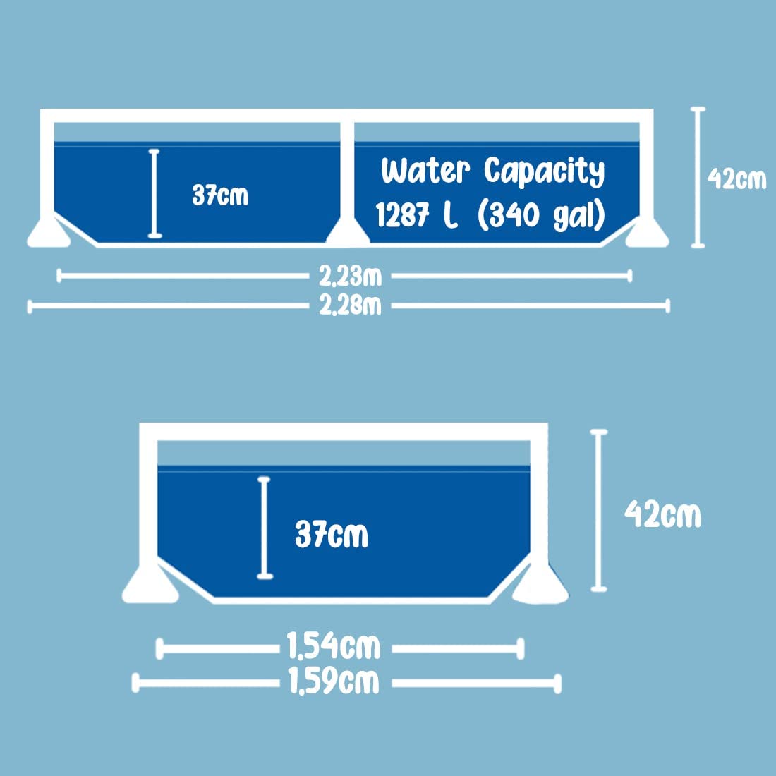 إطار مسبح جيلونج أفينلي فوق الأرض مستطيل الشكل مع فلتر، 258 × 179 × 66 سم - رقم: 17805EU