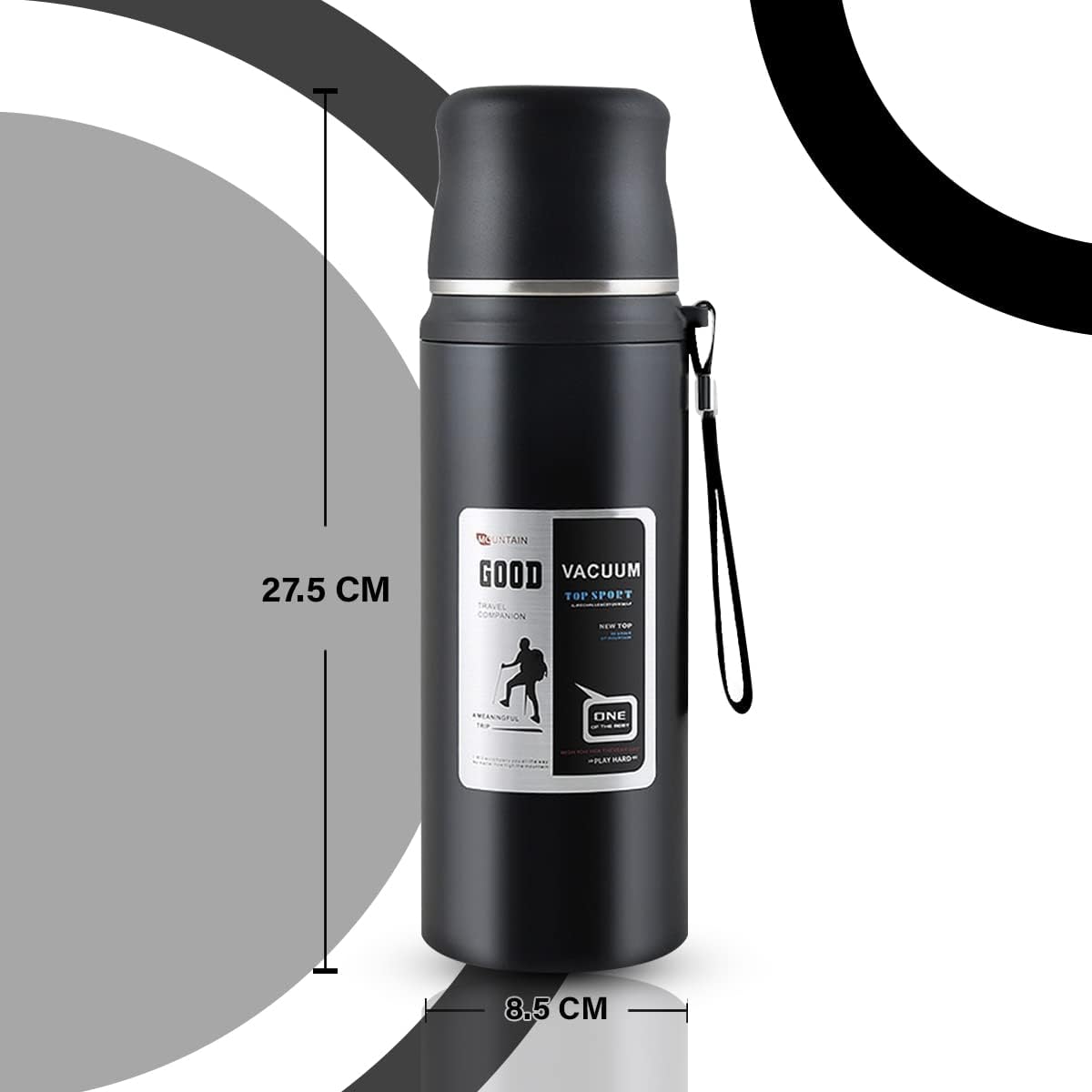 QXSD Stainless Steel Vacuum Flask with Carrying Strap & Cup Lid – 1000ml – Double Wall Insulated Travel Bottle