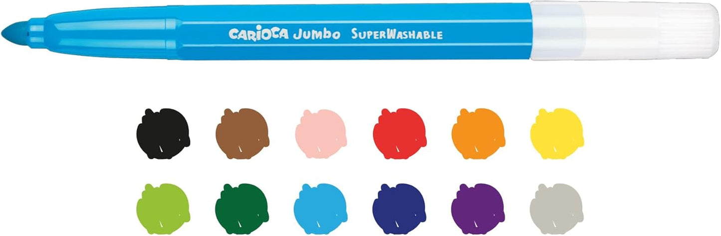 أقلام تلوين كاريوكا جامبو 12 لونًا قابلة للغسل بسهولة - رقم: 40569