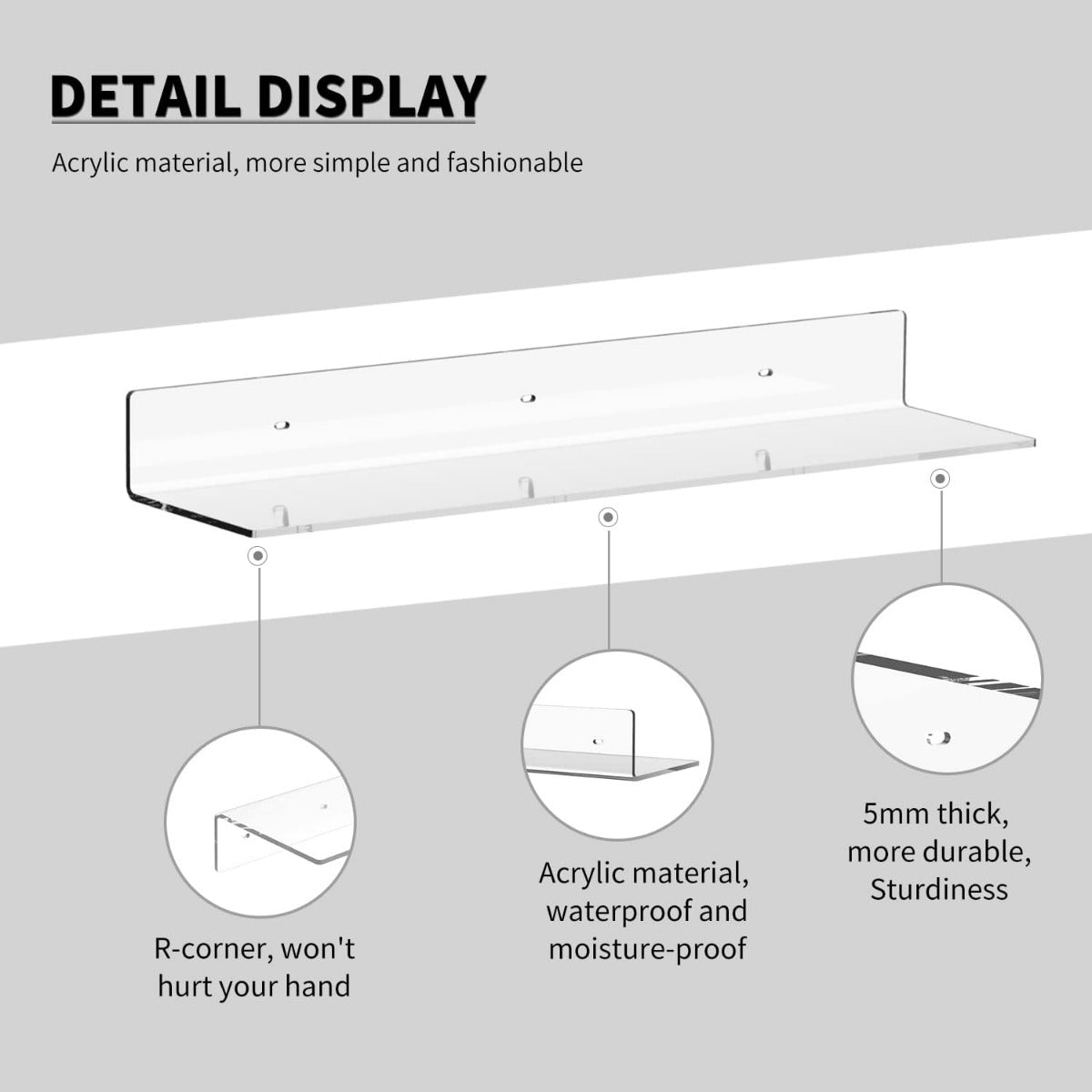أرفف حائط أكريليك مقاس 24 بوصة للتخزين والتنظيم (أبيض، 24 بوصة)