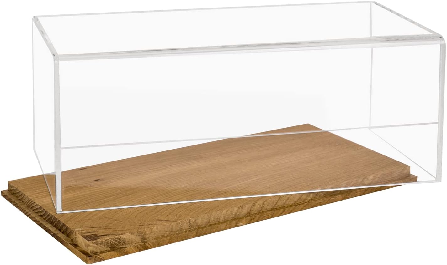 علبة عرض أكريليك شفافة بقاعدة خشبية 