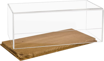 علبة عرض أكريليك شفافة بقاعدة خشبية 
