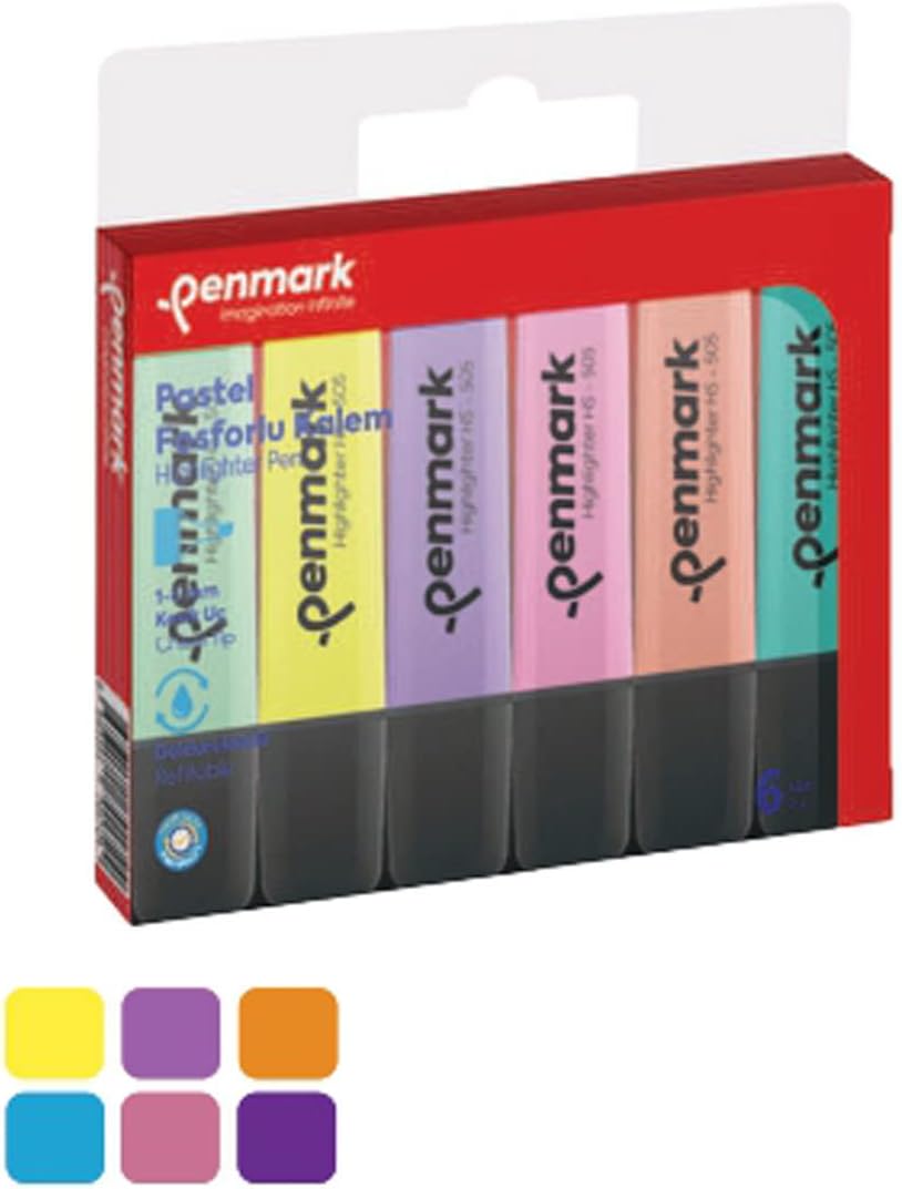 قلم تحديد Penmark بستة ألوان باستيل مختلطة من الأسيتات - رقم: HS-505