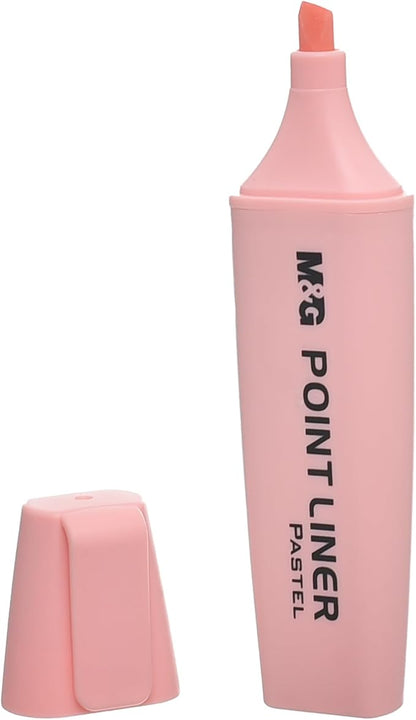 M&G Chenguang Highlighter Pen, Bright and Soft Highlighting, Chisel Tip, Pink Pastel - No: AHM21578