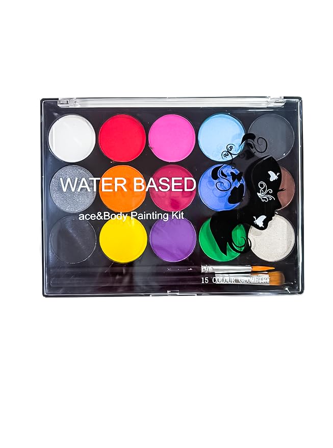 KeepSmiling Face & Body Paint Set – 15 Water-Based Colors with Brush | Non-Toxic Face Painting Kit - No: 1502
