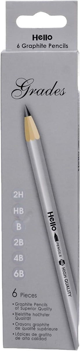 Grades high quality graphite hb pencil with eraser for student,office,school set of 6 pcs - silver black