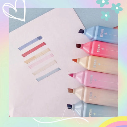 مجموعة أقلام تظليل صلبة من تشوش، لطيفة، 6 قطع، أقلام تظليل جل - رقم: H943