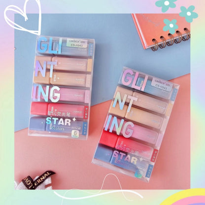 مجموعة أقلام تظليل صلبة من تشوش، لطيفة، 6 قطع، أقلام تظليل جل - رقم: H943